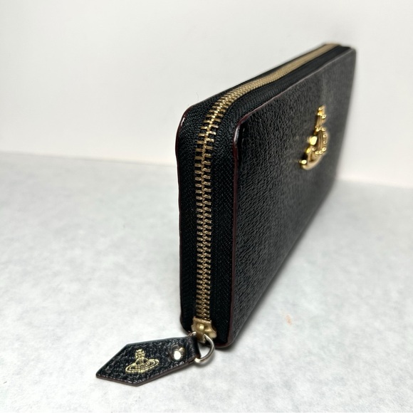 Vivienne Westwood Black Zip-Around Cont. Leather Wallet with Gold Orb Logo EUC - Picture 3 of 15